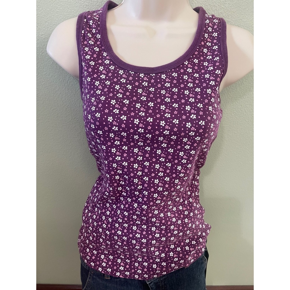 No Bundaries Juniors Women's Purple Floral Tank Top Size Large Used